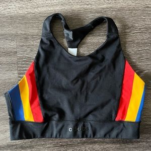 adidas Black Sports Bra with Red, Yellow, and Blue Accents